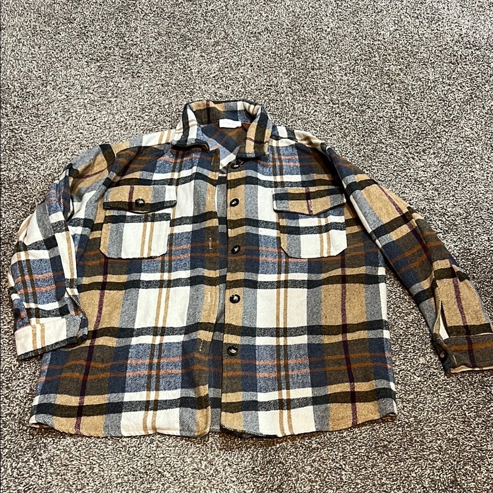 Pink Lily Plaid Jacket - Blue, White, Tan
